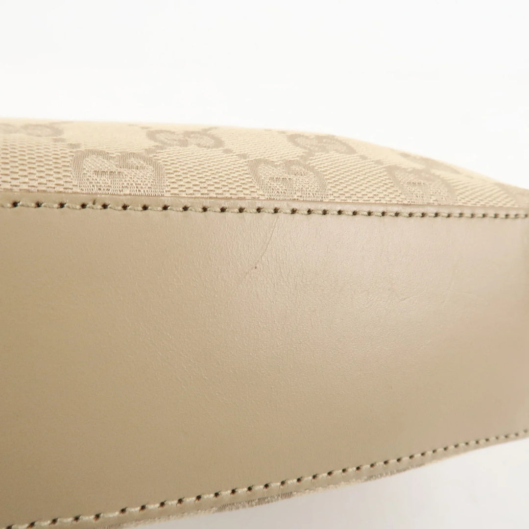GUCCI GG Canvas Leather Shoulder Bag Beige Silver HDW 01233 Used