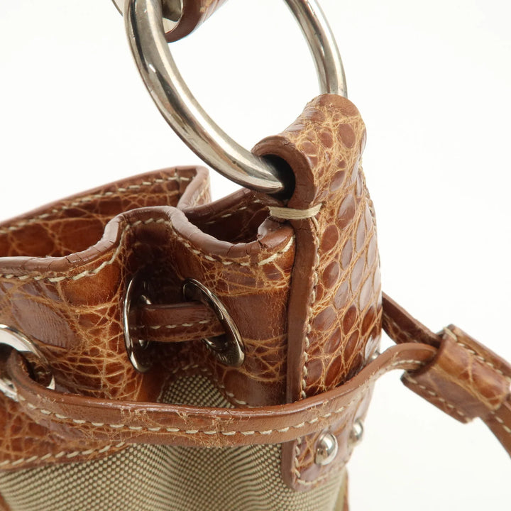 PRADA Logo Jacquard Canvas Embossed Leather Shoulder Bag BR34333
