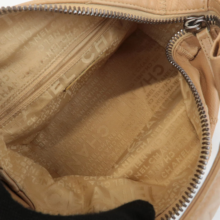 CHANEL Chocolate Bar Wild Stitch Leather Hand Bag Beige Used