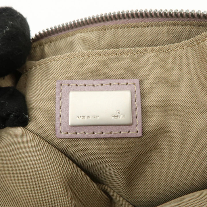 FENDI Zucchino Canvas Leather Shoulder Bag Purple Beige 8BT047 Used