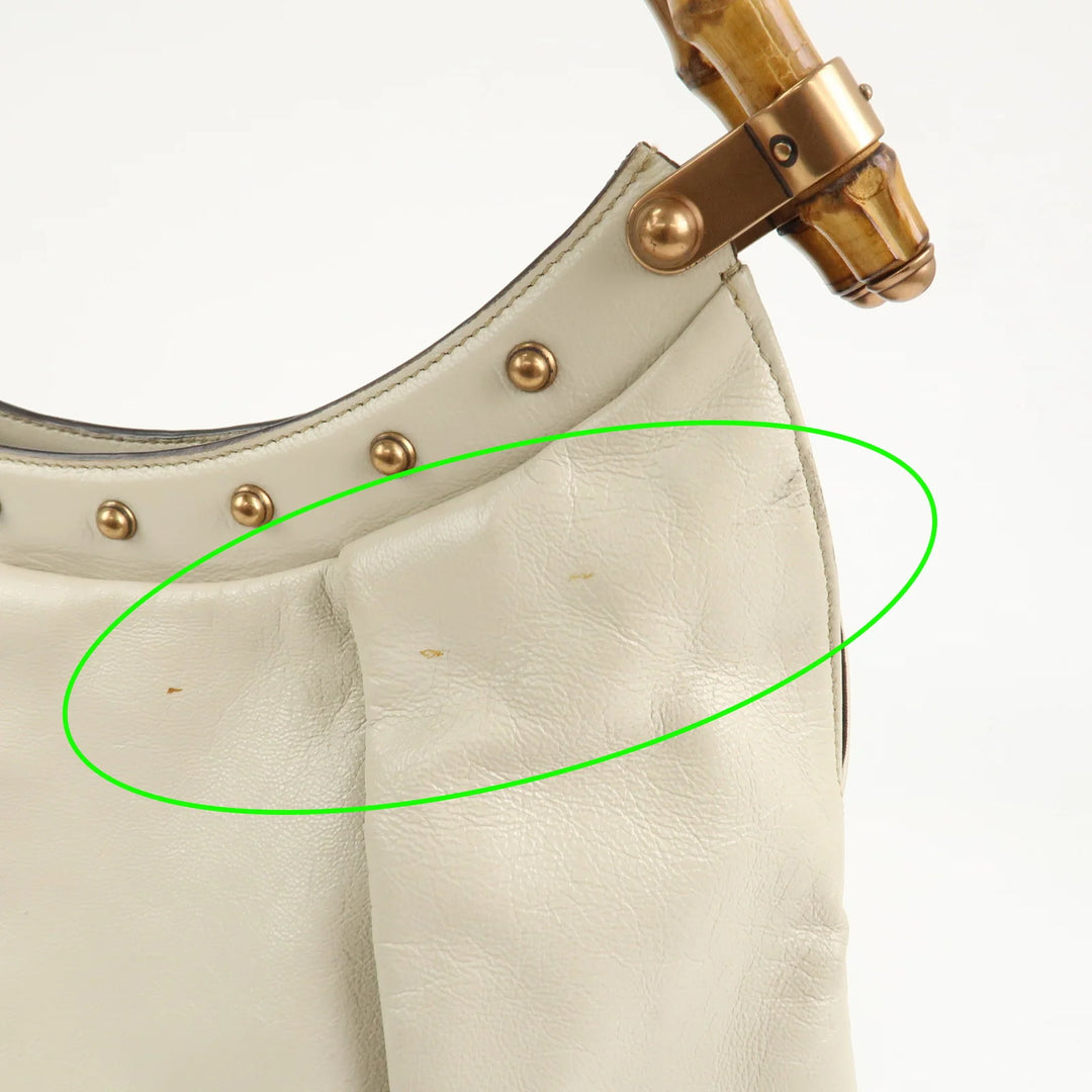 GUCCI Bamboo Leather Tucked Shoulder Bag Hand Bag Ivory 124293