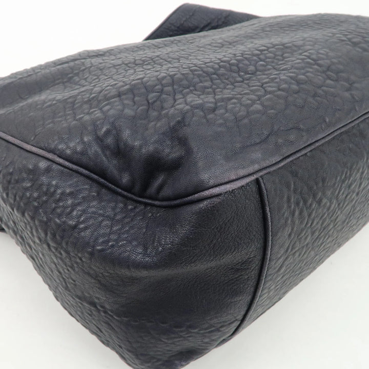 SAINT LAURENT Leather One Shoulder Bag Hand Bag Navy Silver HDW