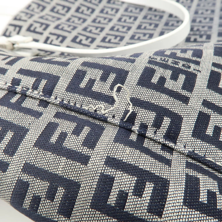 FENDI Zucchino Canvas Leather Tote Bag Hand Bag White Navy 8BH019 Used
