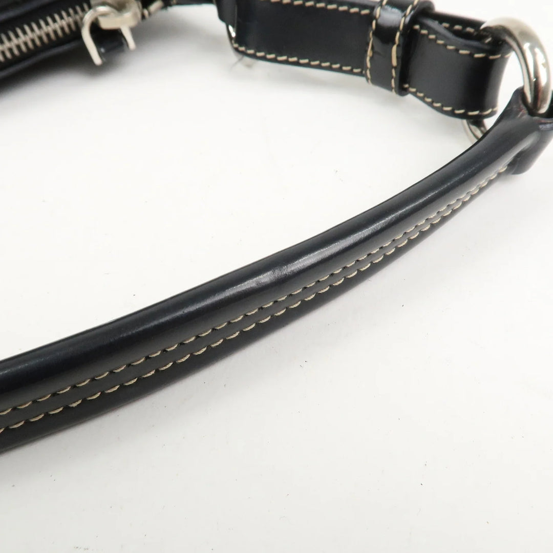 PRADA Triangle Logo Nylon Leather Shoulder Bag Black BR2840