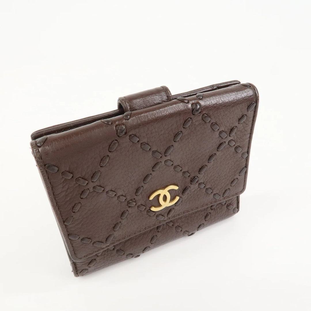 CHANEL COCO Mark Wild Stitch Caviarskin Compact Tri-fold Wallet