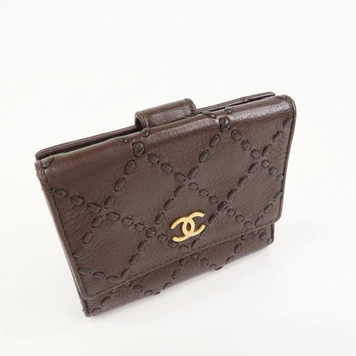 CHANEL COCO Mark Wild Stitch Caviarskin Compact Tri-fold Wallet