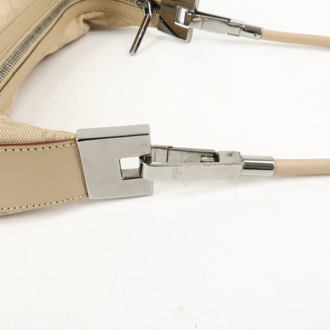 GUCCI GG Canvas Leather Shoulder Bag Beige Silver HDW 01233 Used