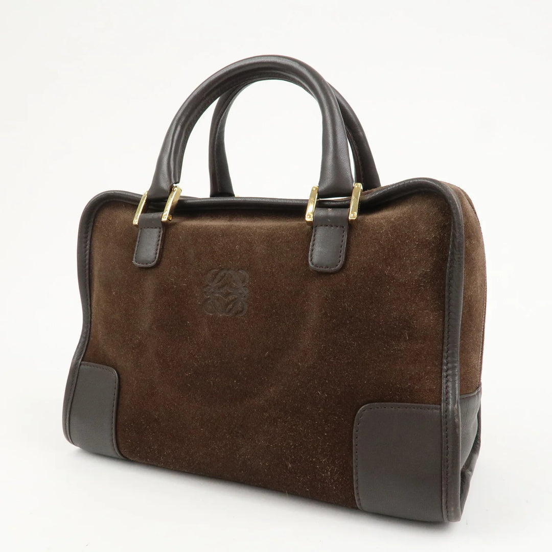 LOEWE Anagram Suede Leather Amazona 28 Hand Bag Brown