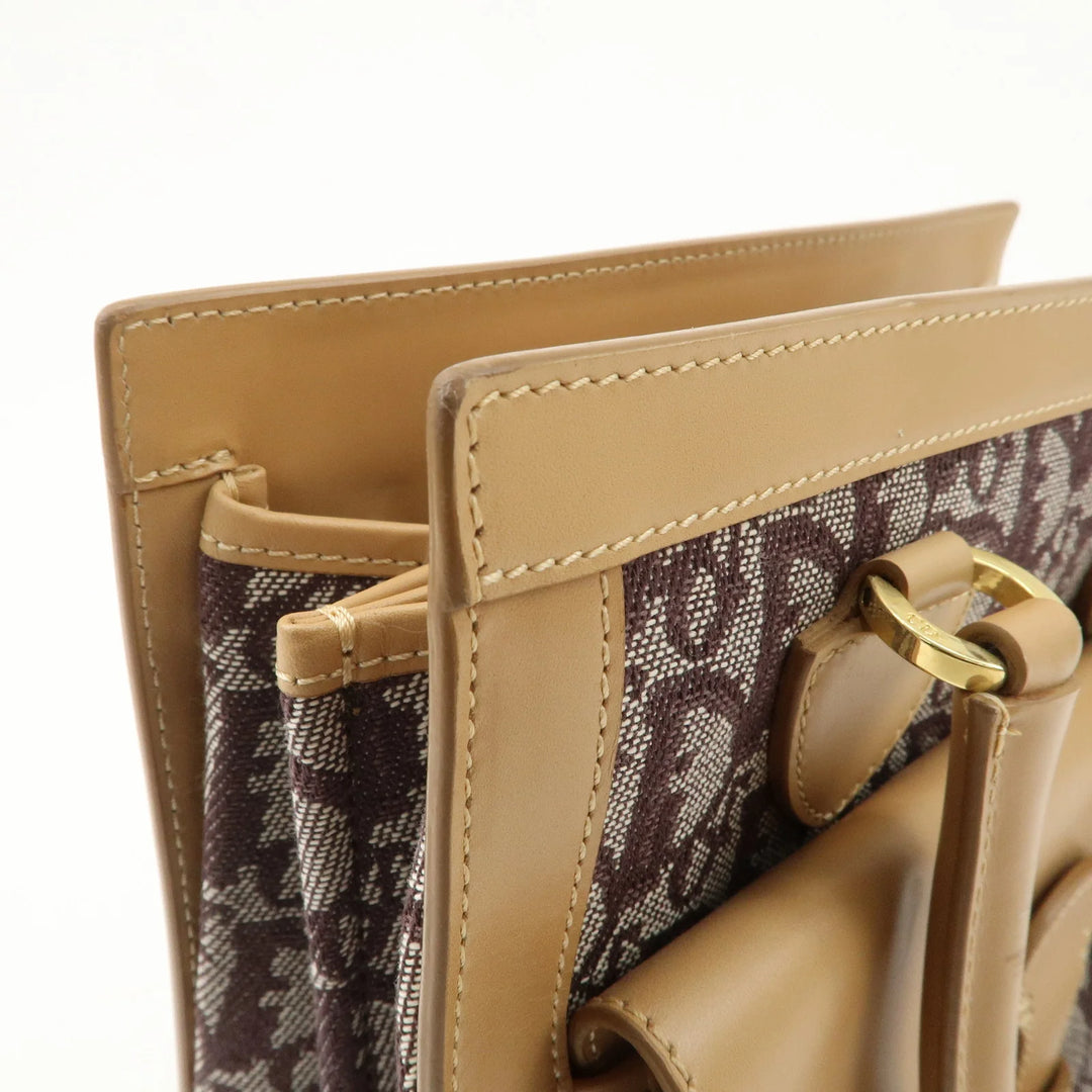 Christian Dior Trotter Jacquard Leather Hand Bag Brown Gold HDW