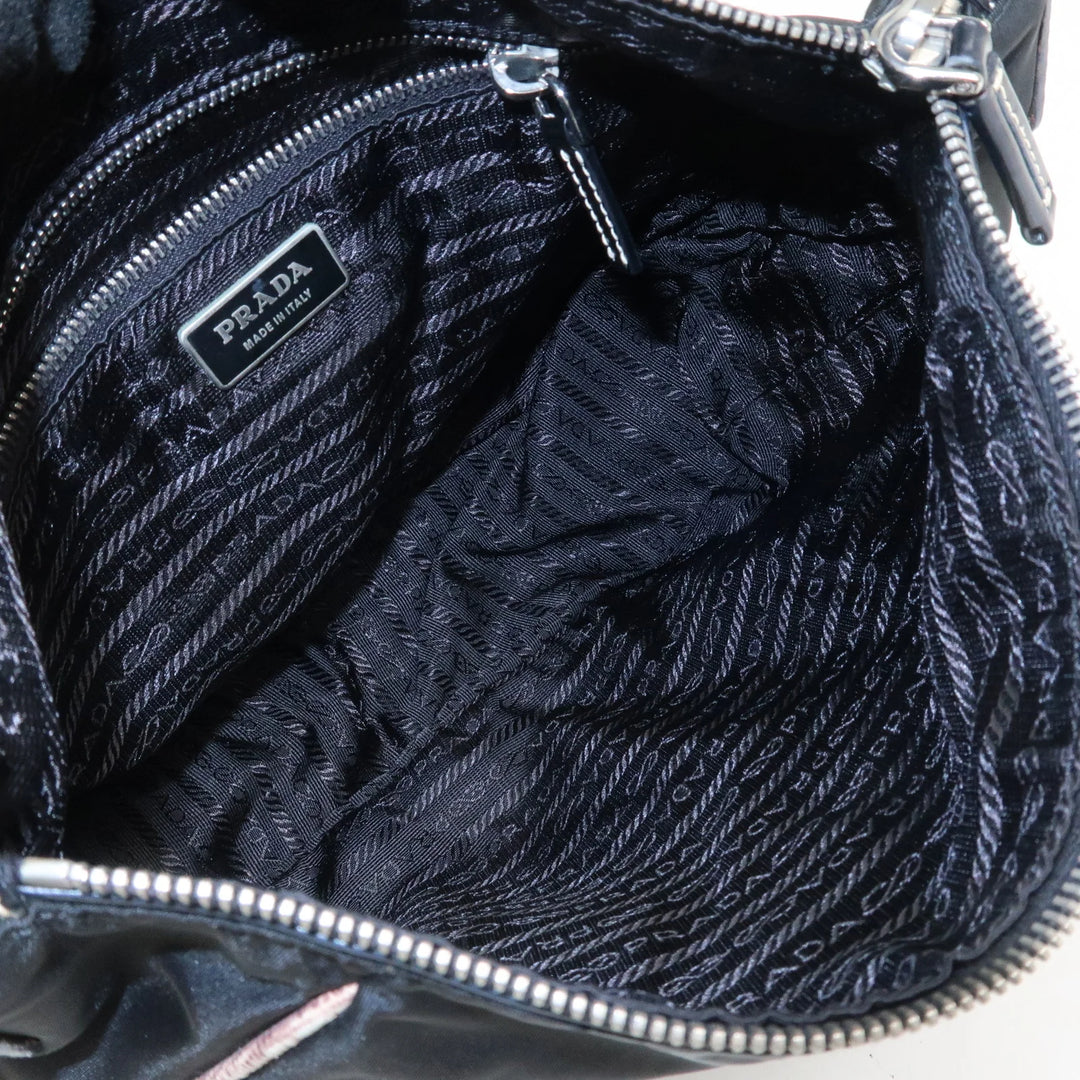 PRADA Triangle Logo Nylon Leather Shoulder Bag Black BR2840