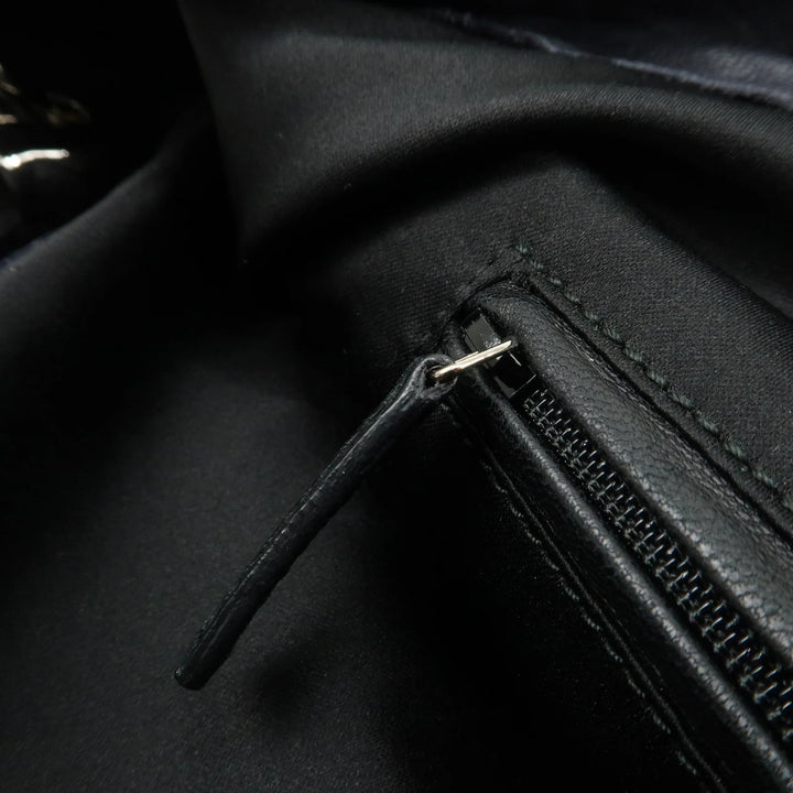 SAINT LAURENT Leather One Shoulder Bag Hand Bag Navy Silver HDW