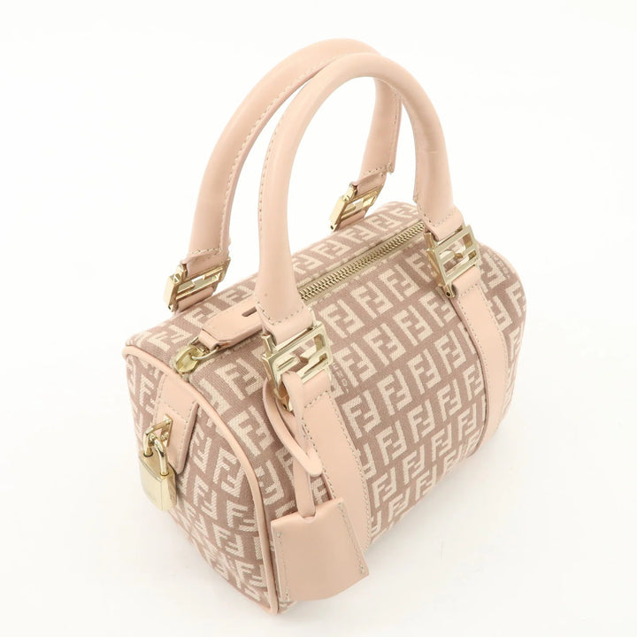 FENDI Zucchino Canvas Leather Mini Boston Bag Pink 8BL071 Used