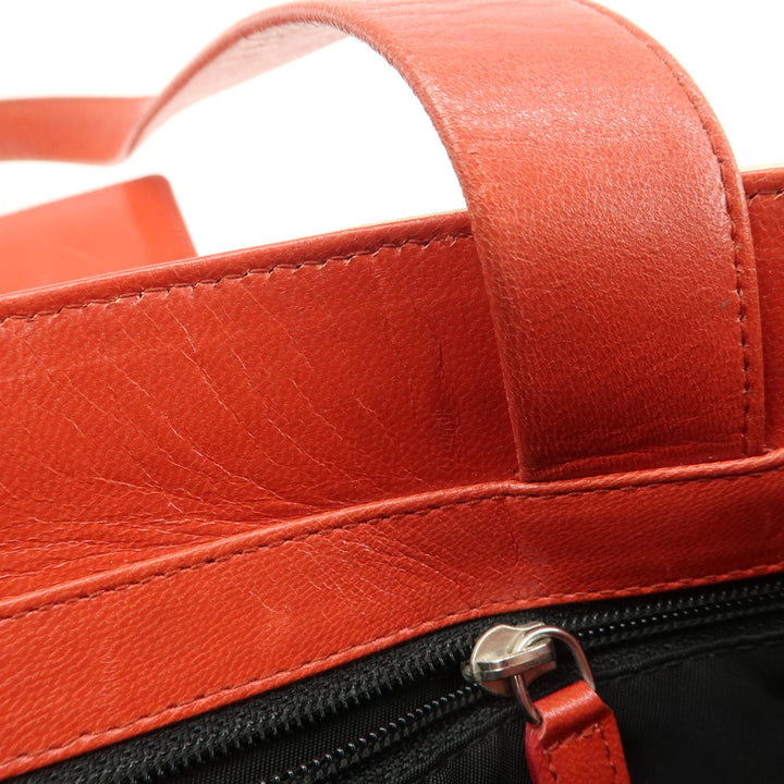BVLGARI Logo Mania Leather Canvas Shoulder Bag Beige Red