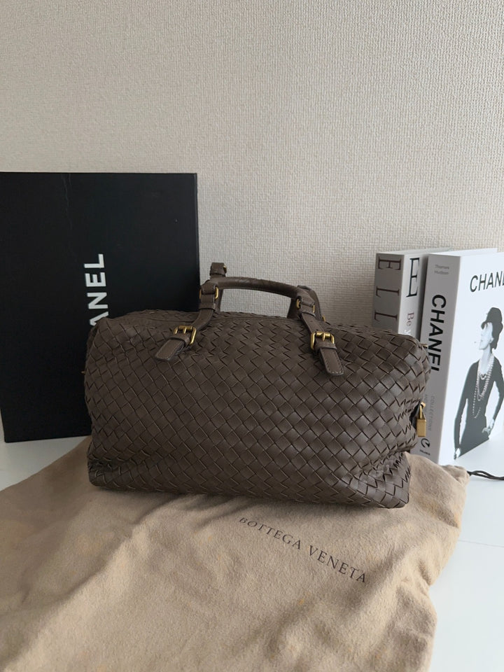 Bottega Veneta Vintage Woven Leather Boston Bag with Lock & Dust Bag