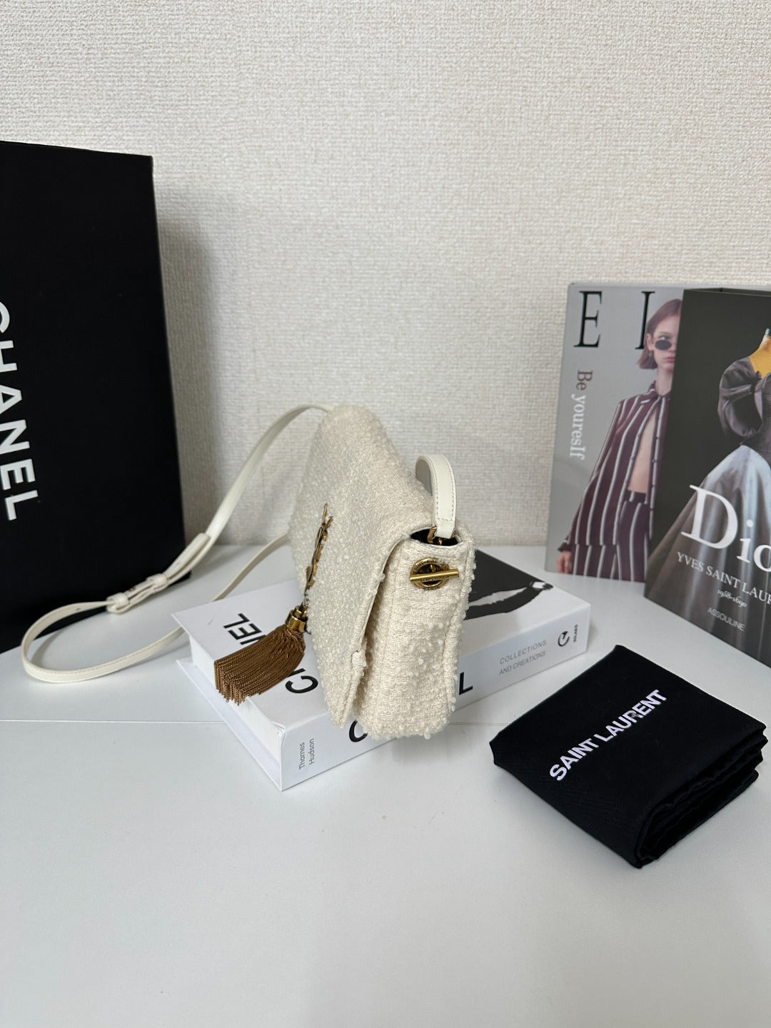 Yves Saint Laurent Tweed Tassel Shoulder Bag ✨