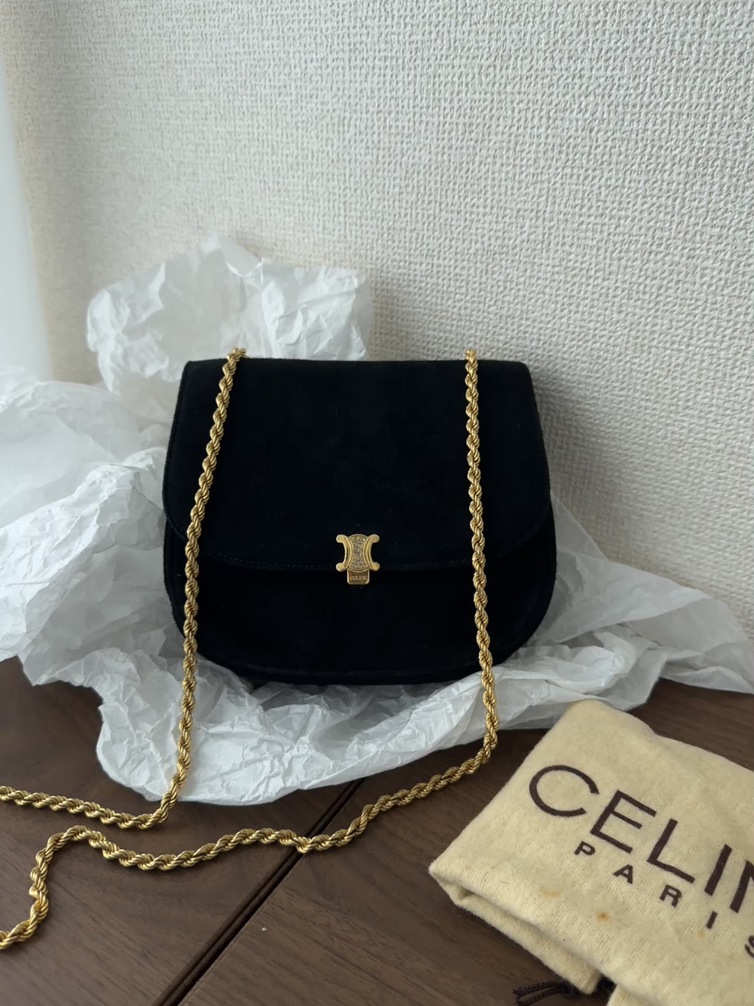 Celine Suede Triumph “Diamond Buckle” Crossbody🖤✨ | Timeless Parisian Elegance