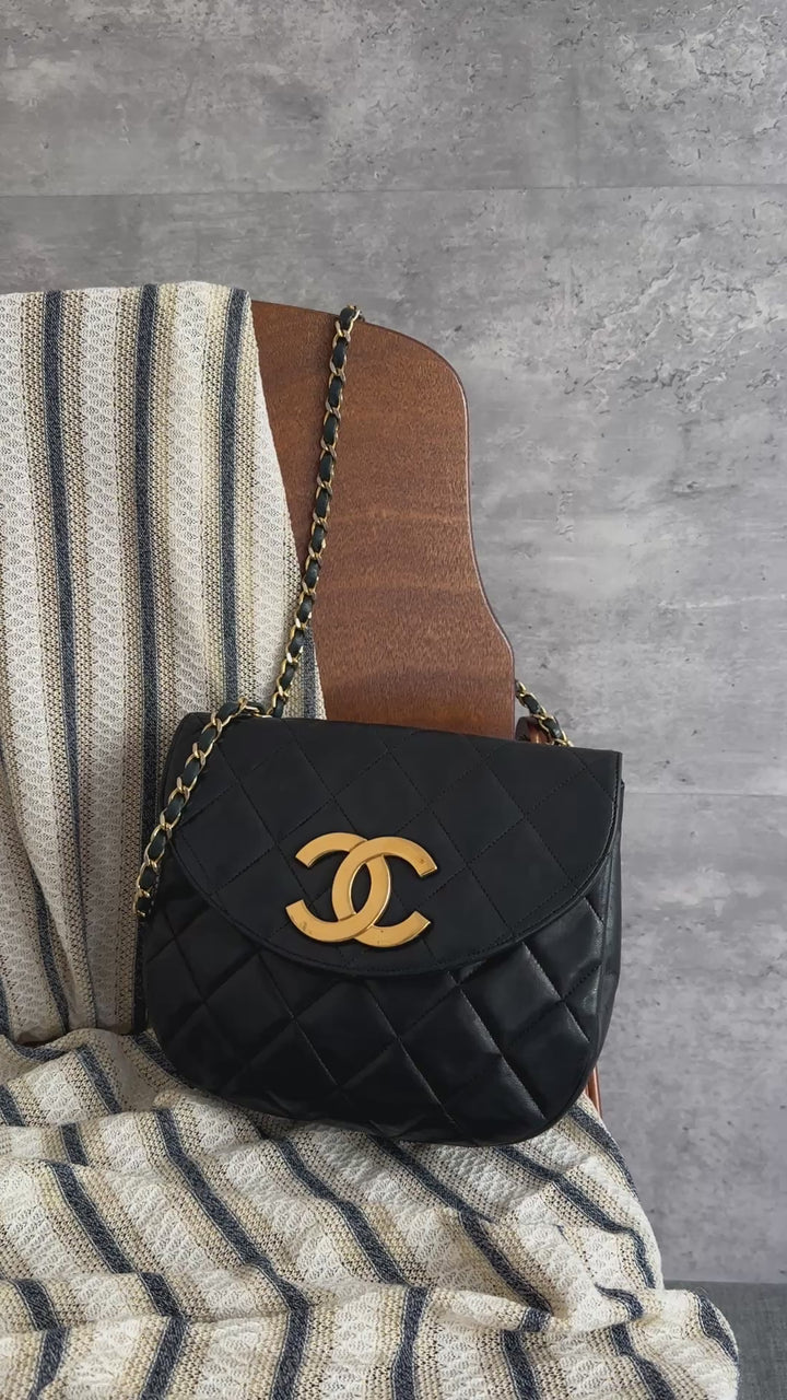 CHANEL Large CC Half-Moon Flap Chain Bag – Black (Small Size)