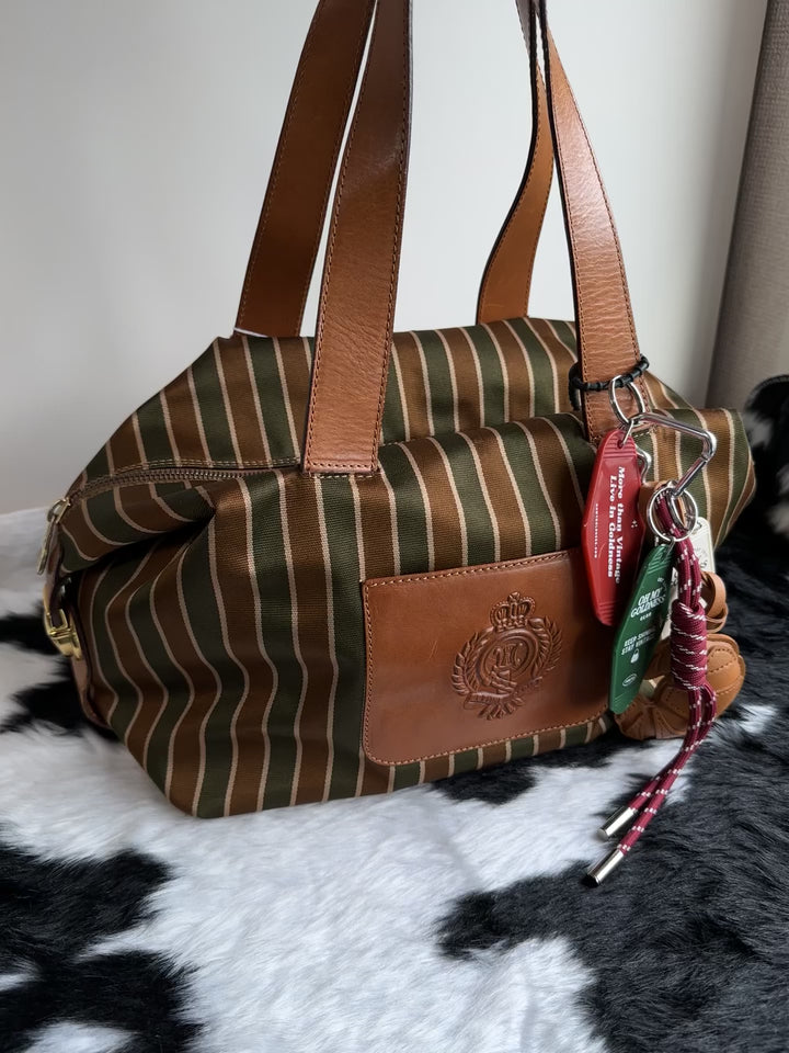 Celine Vintage Striped Canvas Boston Bag 🤎🫒｜Triomphe Crest Detail・Retro Stripe Design・Lightweight Everyday