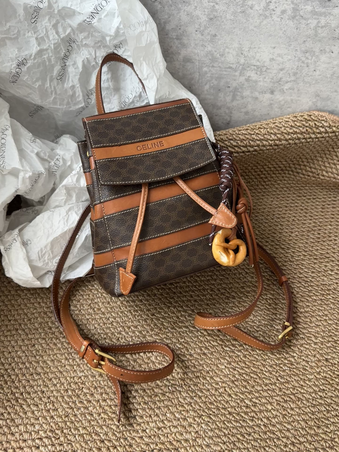 Celine Small Size Backpack in Tri-Color Canvas & Leather ✨｜Vintage, Practical & Stylish