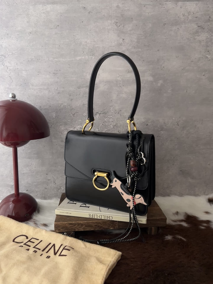 CELINE Vintage Mini Double Flap Handbag 🖤✨｜Rare Mini Size × Box Leather × Gold-Tone Hardware