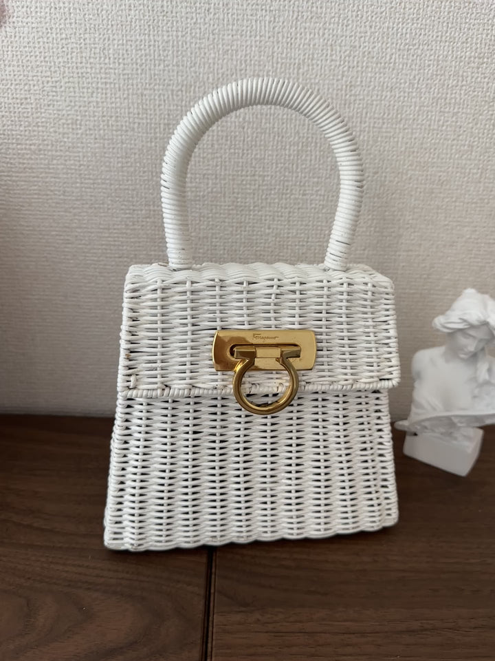 SALVATORE FERRAGAMO Limited Rattan Kelly – Small White Edition 🤍✨