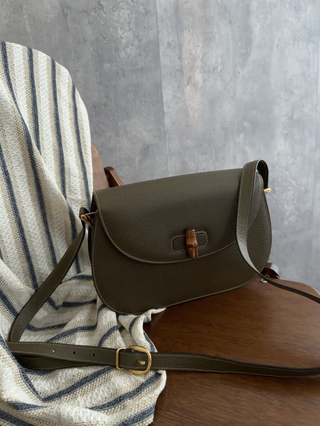 Gucci Bamboo Crossbody Bag – Olive Green (Pigskin Leather)