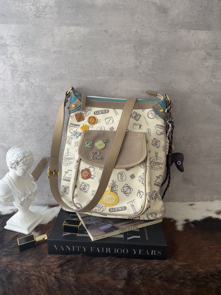 LOEWE 160th Anniversary Limited Crossbody Bag 🤎🩵｜Archive Logo Print｜Metal Emblem Details｜Collectible Edition