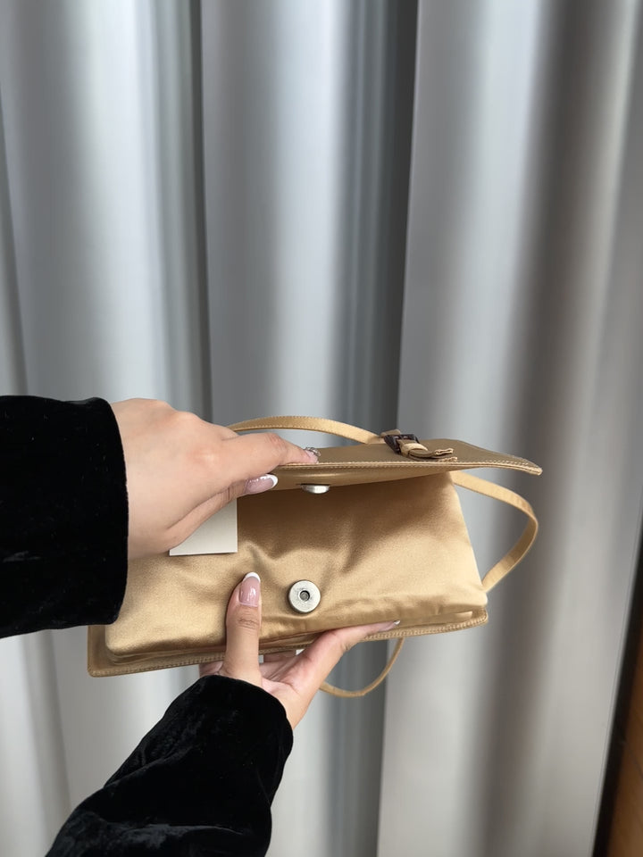 Prada Champagne Satin Shoulder Bag ✨ | Quiet Glamour, Modern Minimalism