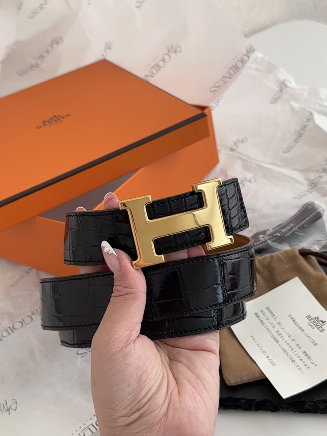 Hermes Constance Belt — Black Crocodile Leather with Gold “H” Buckle 🖤💛 Full Set, Size 80cm