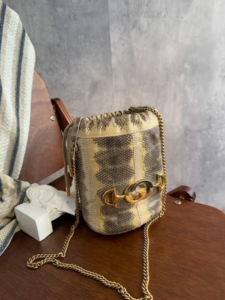 Gucci Zumi Python Mini Bucket Bag 🤎🐍｜Himalayan Python × Mixed-Metal Horsebit × Built-In Card Slots✨