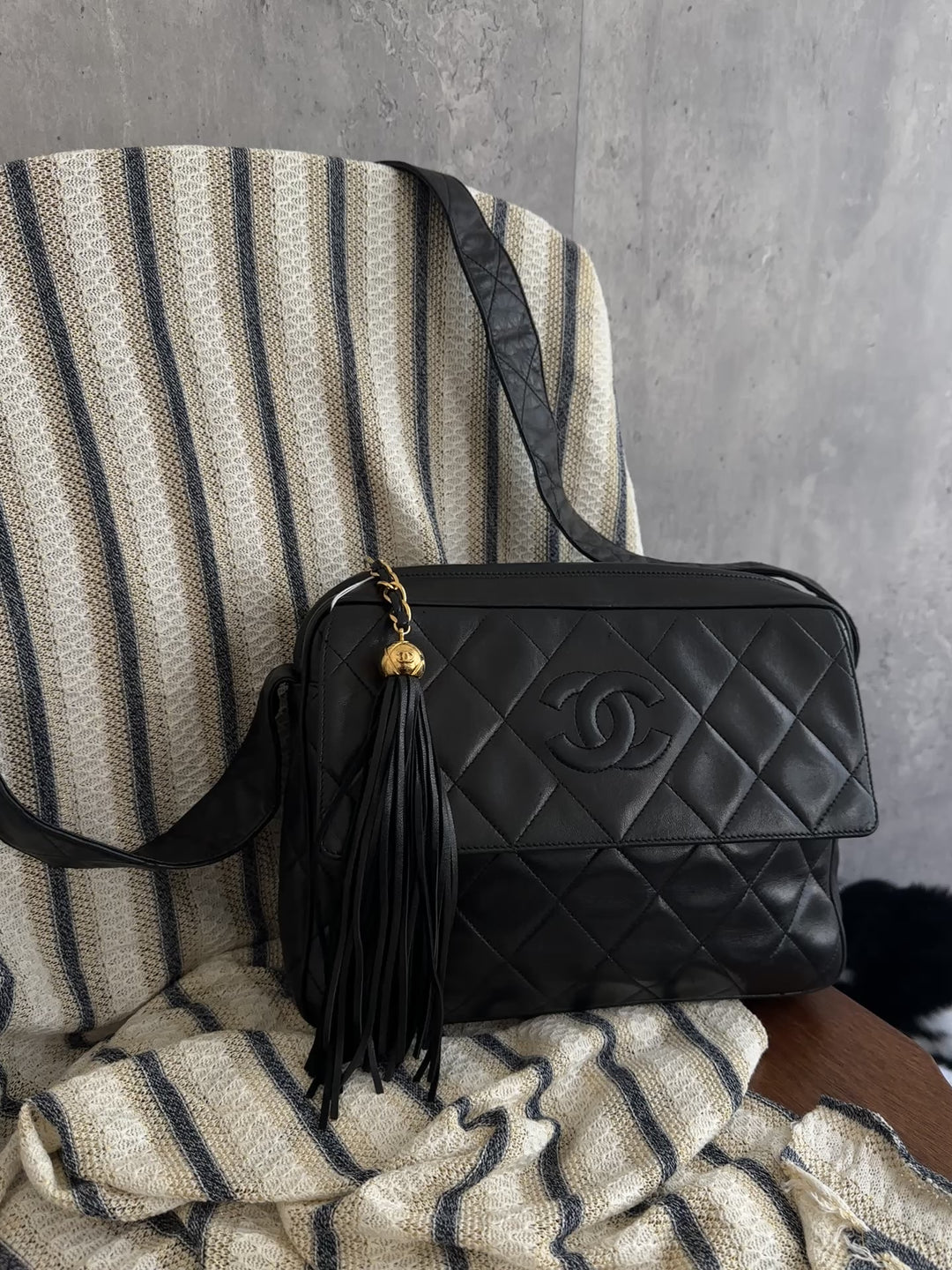 Chanel Vintage Quilted Lambskin Crossbody with Gold Ball Tassel