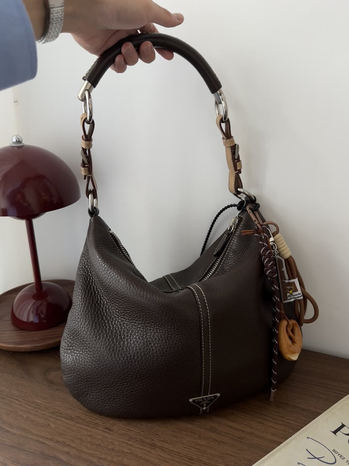 Prada Chocolate Brown Hobo 🍫 | Everyday Sophistication in Pebbled Leather