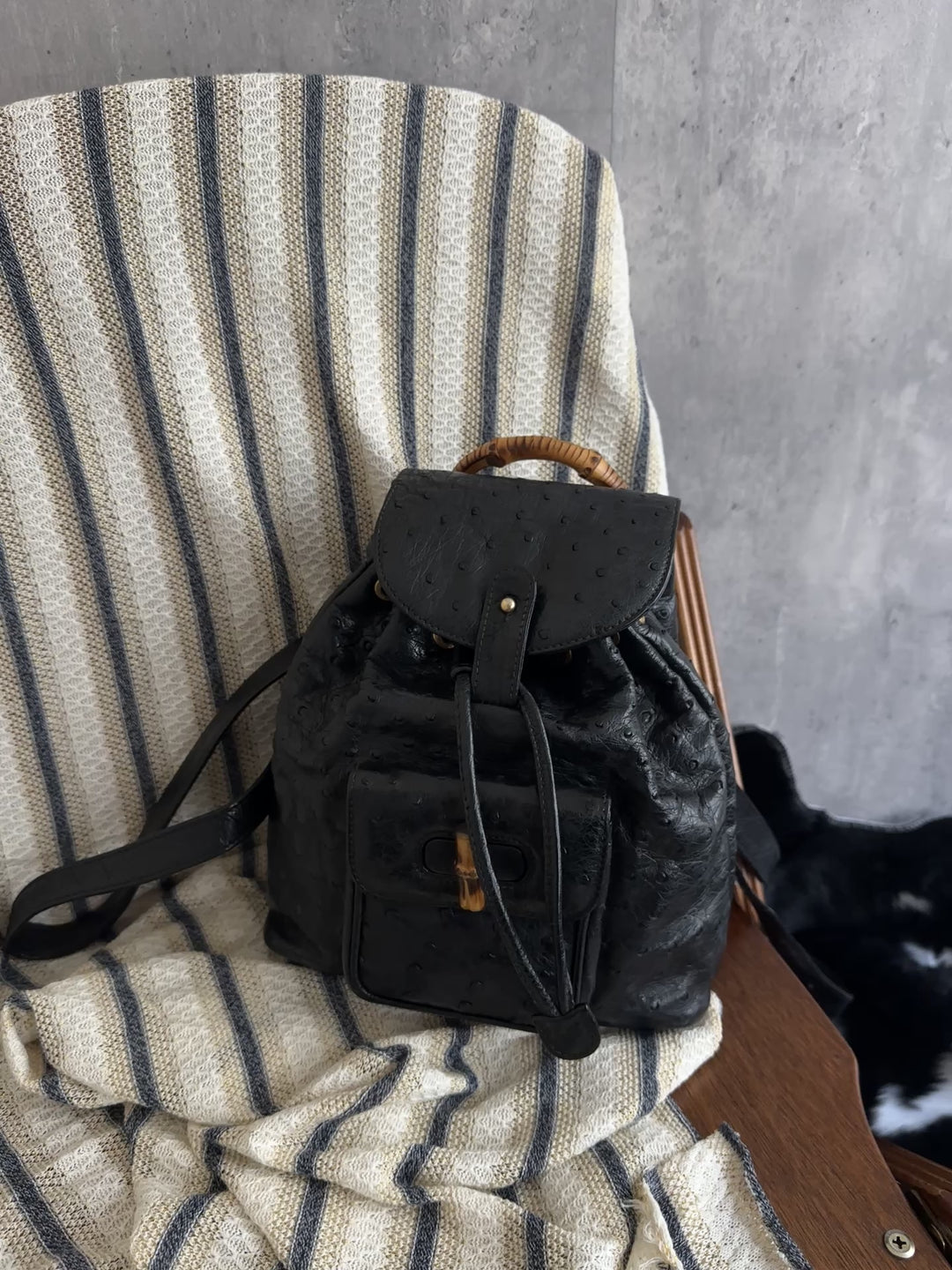 Gucci Bamboo Small Backpack in Ostrich Leather