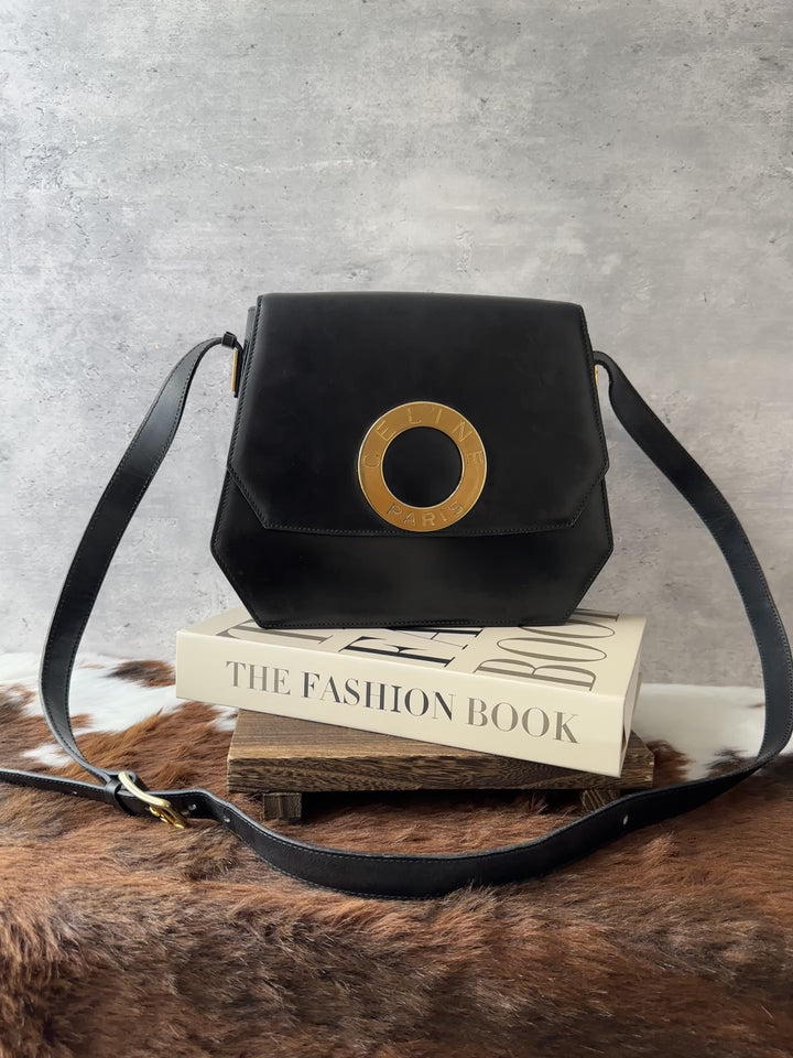 CELINE Vintage Hexagonal Box Bag 🖤｜Sculptural Silhouette｜Circular Logo Clasp｜Crimson Interior