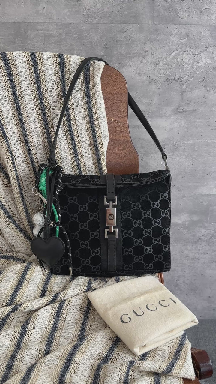 Gucci Small Monogram Suede Hobo Bag – Black