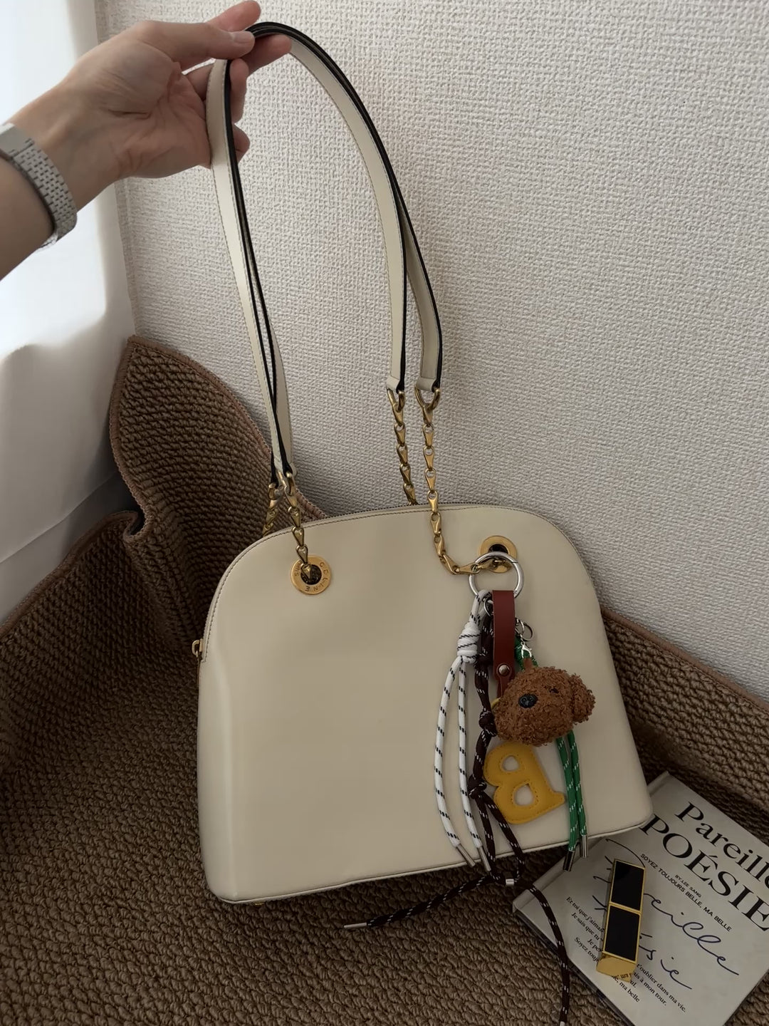 CELINE Fishbone Chain Shoulder Bag — Cream 🤍✨ Elegant & Versatile | Fits iPad
