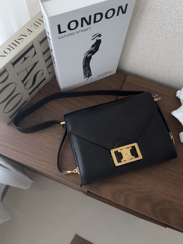 CELINE Large Triomphe Buckle Envelope Bag（Black × Gold）｜Vintage Prestige 🖤✨