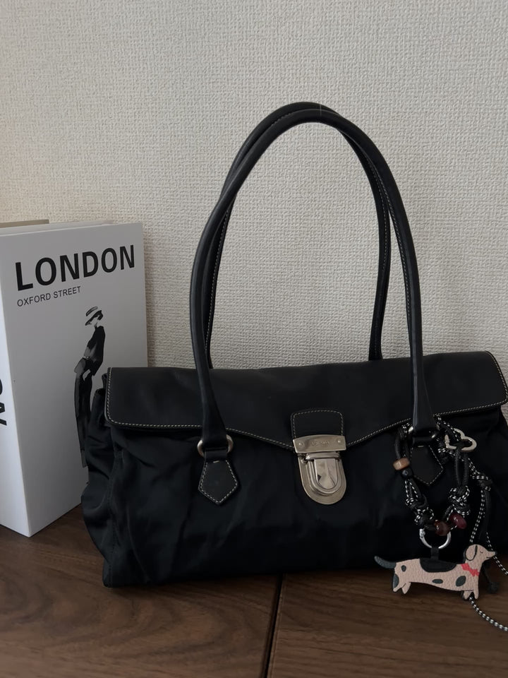Prada Nylon & Leather Hobo Bag 🖤✨ Double Flap Baguette Style
