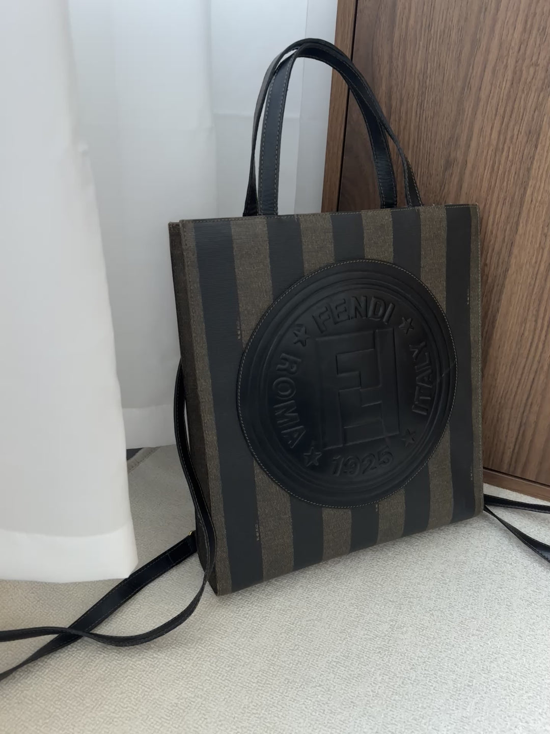 FENDI Striped PVC & Leather Tote Backpack – Iconic Black Brown 🖤✨