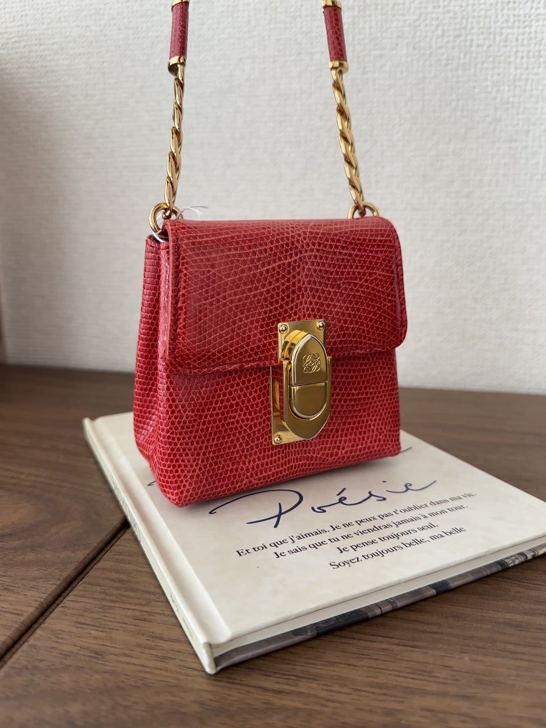 LOEWE Lizard Skin Mini Bag – Red with Gold Lock ❤️✨