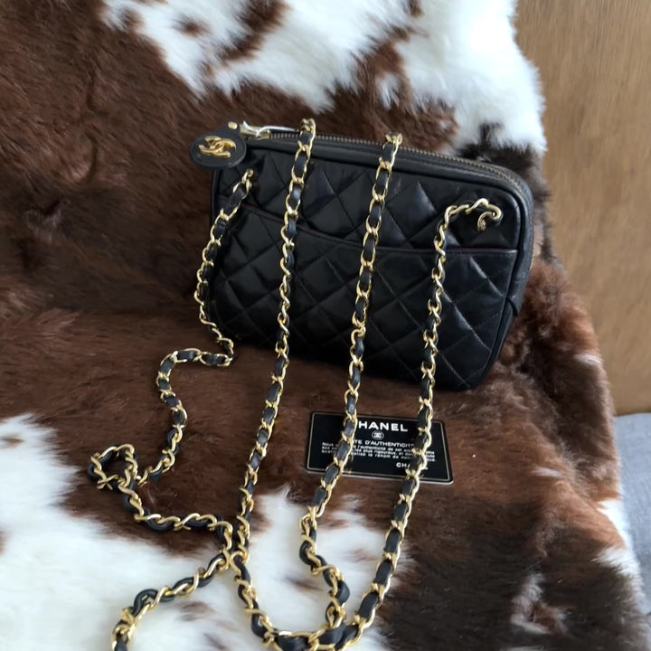 CHANEL Vintage Mini Double Chain Shell Bag 😍｜Black Quilted Leather × Dual Chain Carry × Compact Yet Spacious