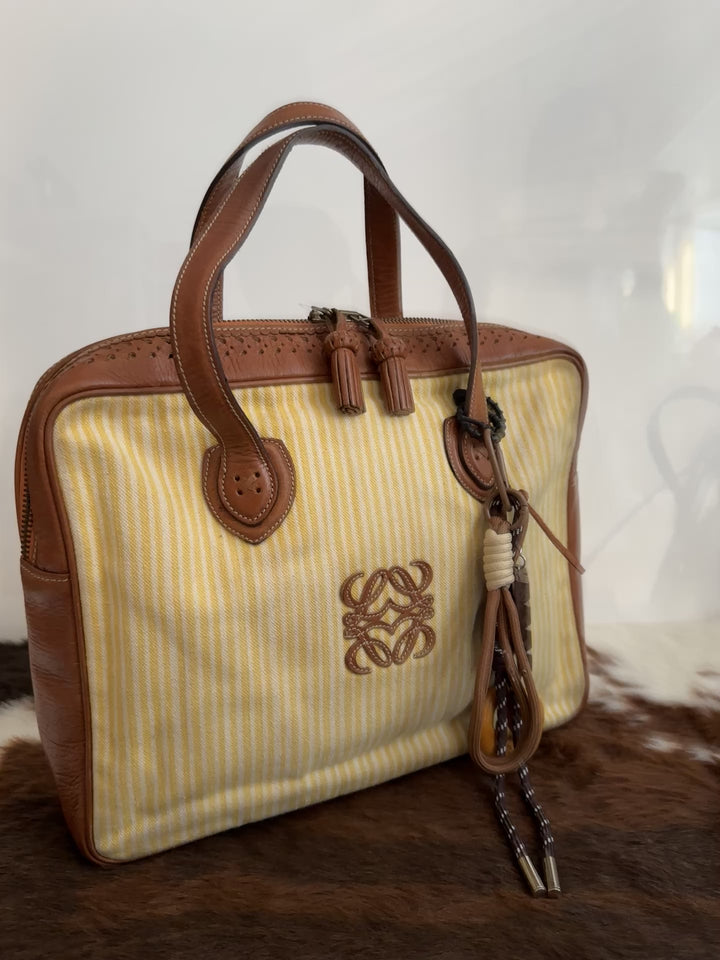 Loewe Striped Canvas & Leather Tote 💛🤎 | Artisanal Craft Meets Everyday Warmth