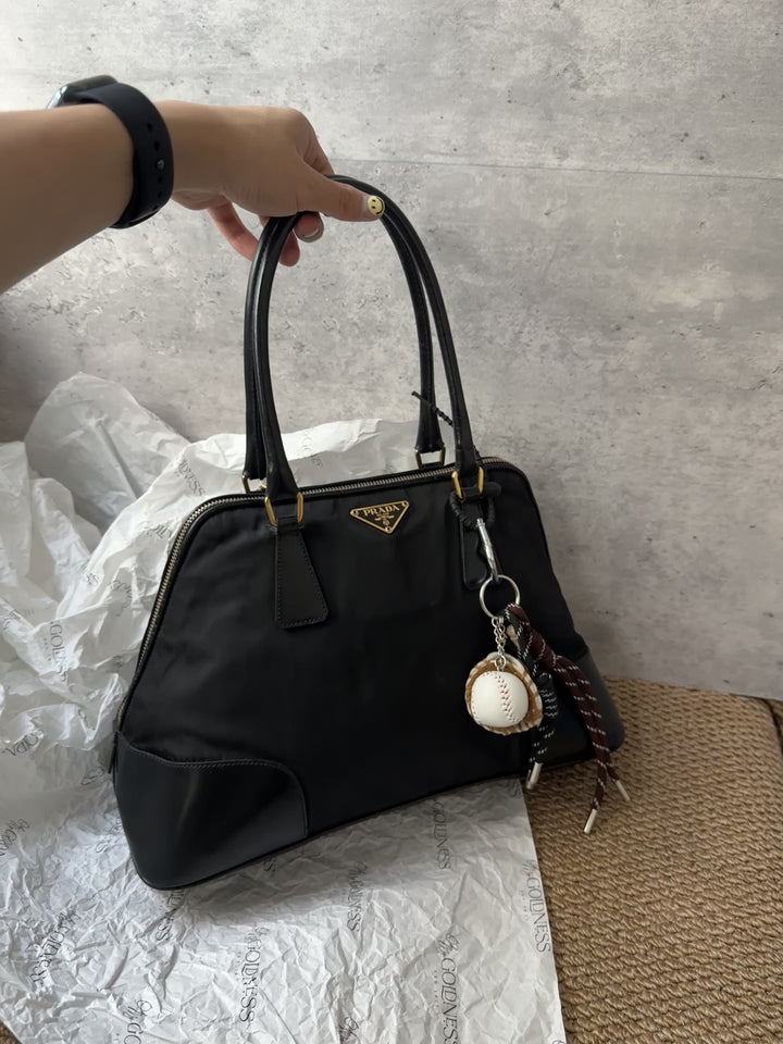 Prada Black Nylon Alma Tote with Gold Hardware ✨｜Elegant & Iconic Structured Shape
