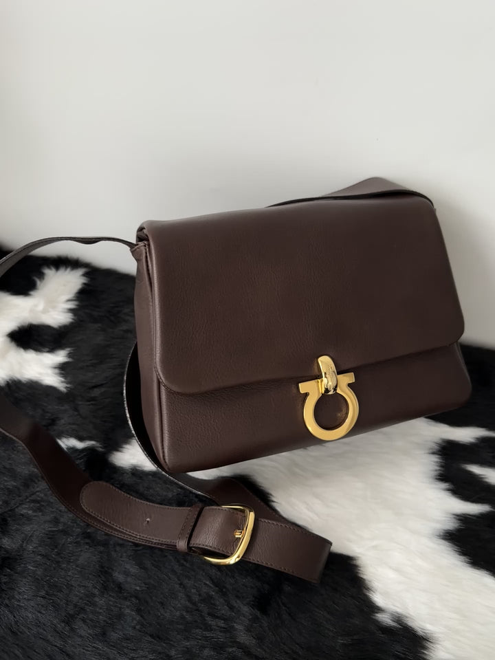 Ferragamo “Chocolate Gancini Crossbody” 🍫✨ | Soft Leather & Timeless Elegance