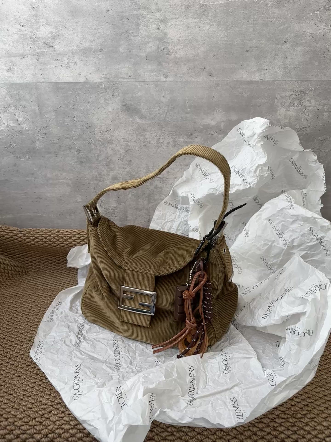 FENDI Corduroy Double-Flap “Little Chubby”