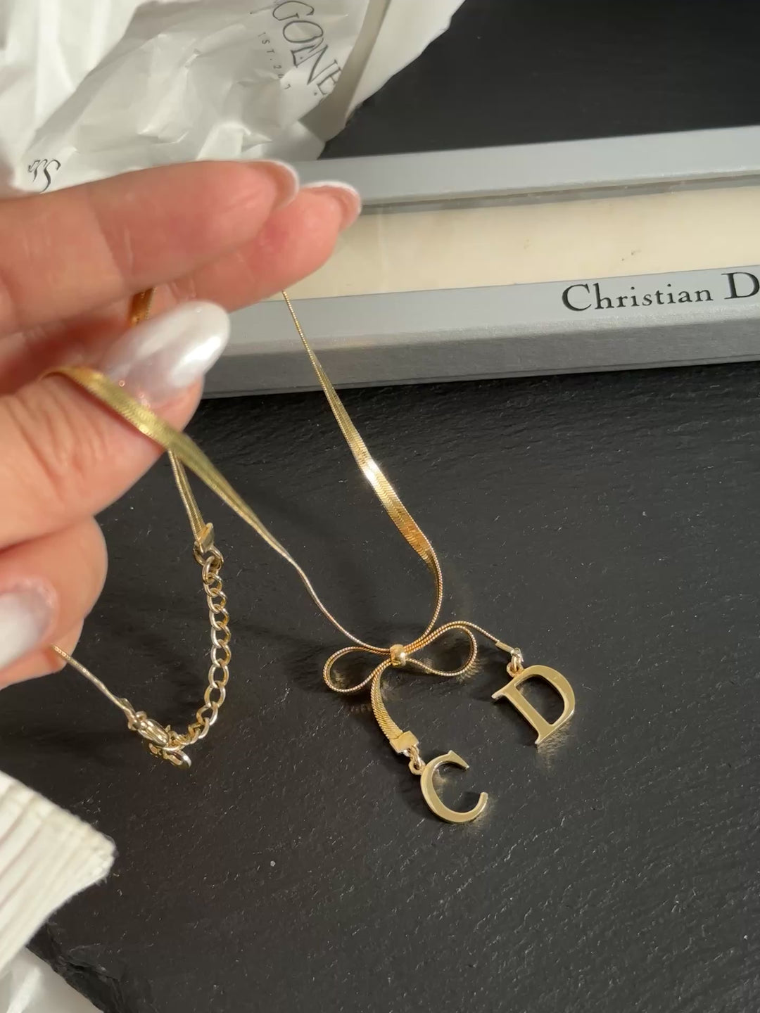 DIOR Vintage CD Initials Bow Necklace（Gold-Tone）｜Feminine Charm 🦋✨