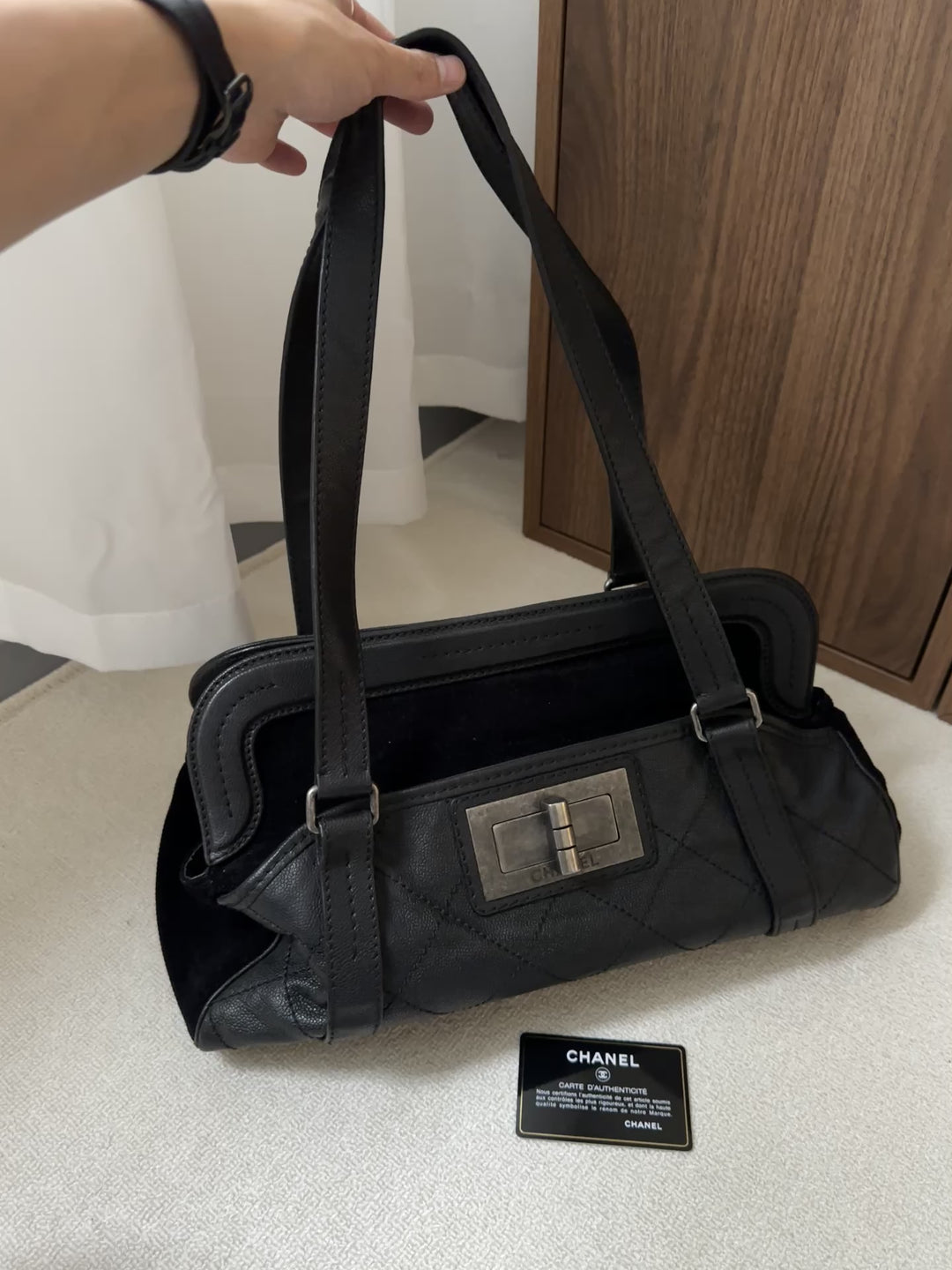 CHANEL 2.55 Frame Tote 🖤✨ Lizard Grain & Velvet Mix