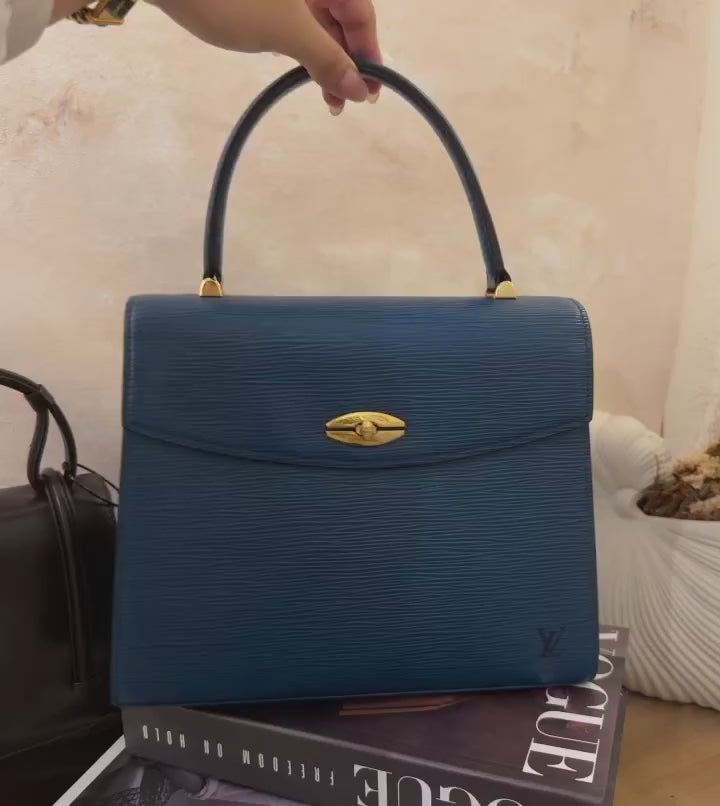 LOUIS VUITTON Blue Epi Kelly｜Rare Structured Top Handle Bag in Iconic Epi Leather 💙 Elegant & Timeless