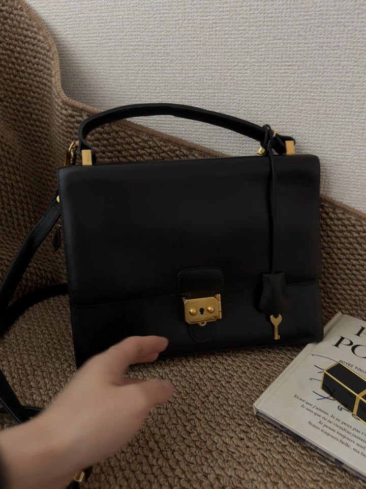 Hermes Vintage Sac Cardenas  with dustbag— Black Leather with Lock & Key 🖤✨ Rare Small Size | Collector’s Briefcase