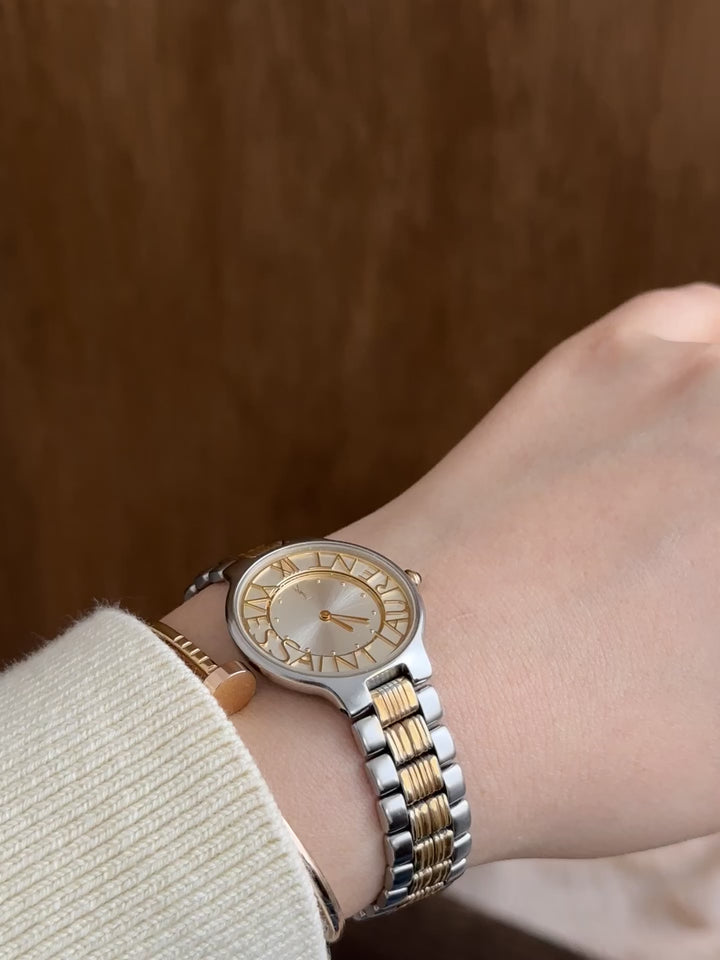 Yves Saint Laurent Vintage Watch 🤎✨｜Openwork Logo Dial × Two-Tone Bracelet × Rare Vintage Design
